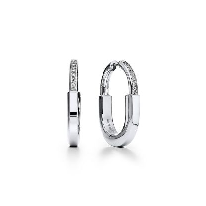 Lock Earrings in White Gold with Diamonds, Medium