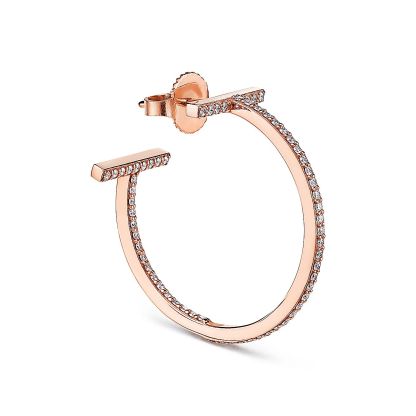 T Diamond Hoop Earrings in 18k Rose Gold