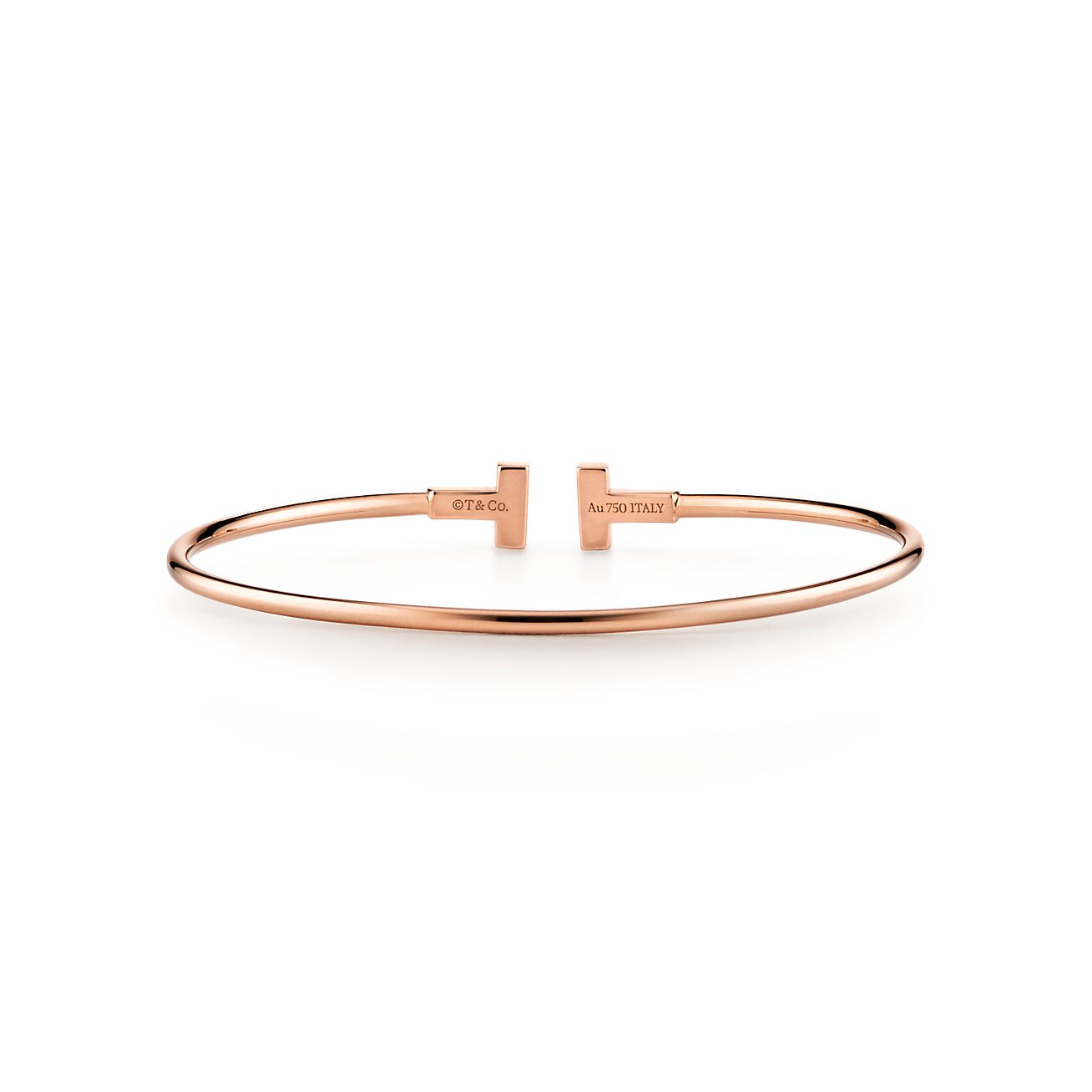 T Narrow Wire Bracelet in 18k Rose Gold