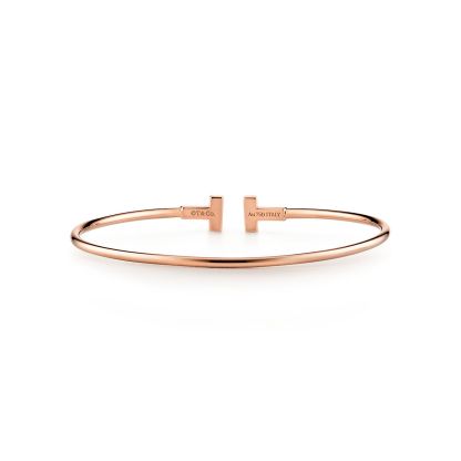 T Narrow Wire Bracelet in 18k Rose Gold