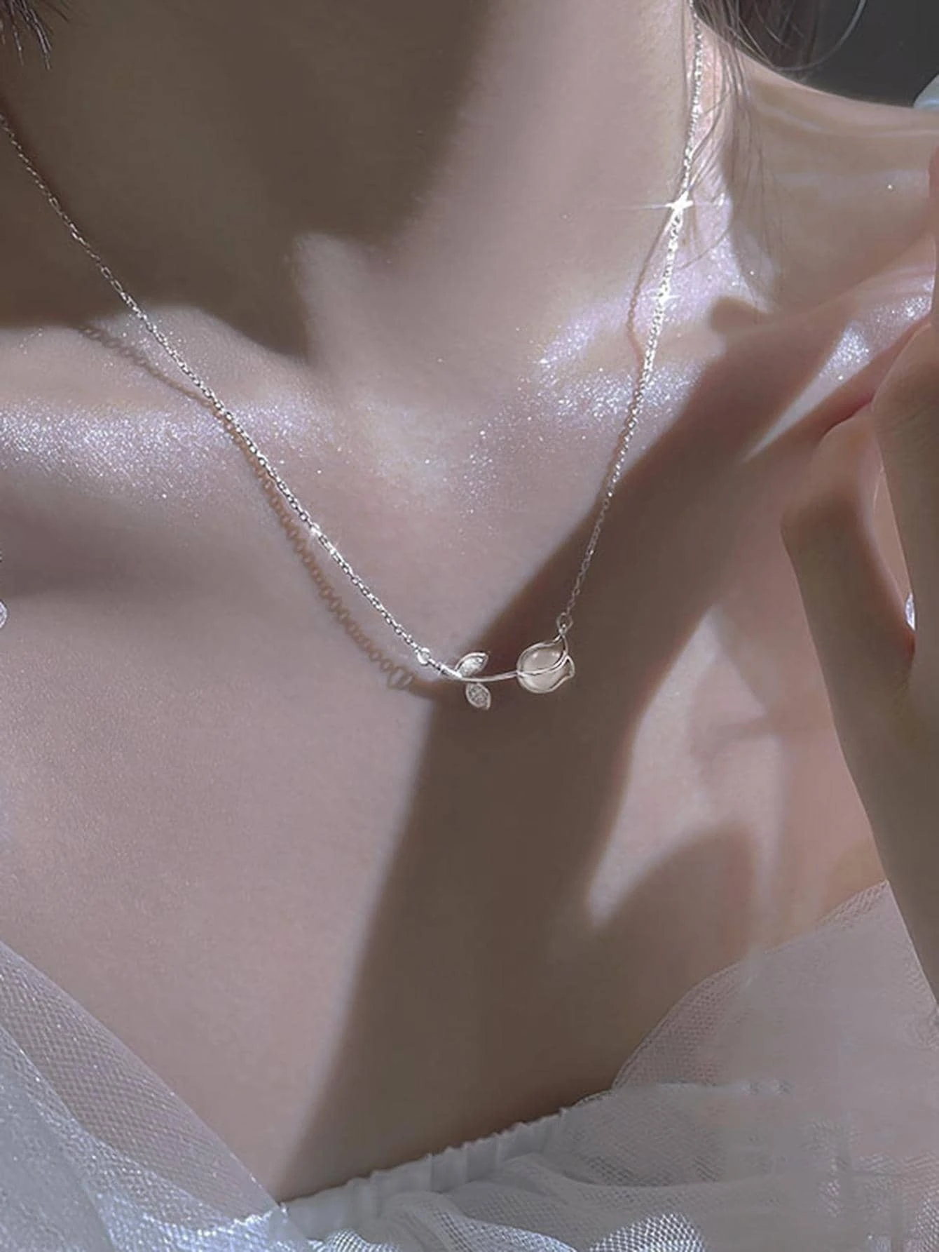 1pc Fashion Zinc Alloy Tulip Decor Chain Necklace For Women For Daily Decoration