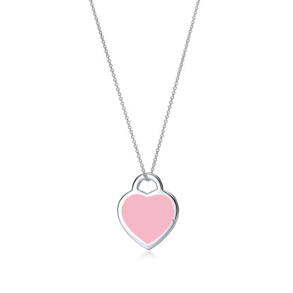 Return to 庐 Pink Heart Tag Pendant in Silver, Medium