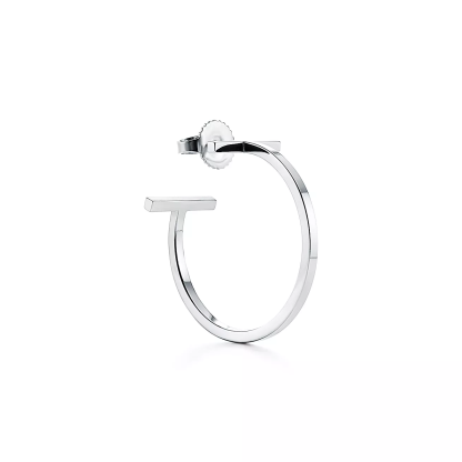 T Hoop Earrings in 18k White Gold