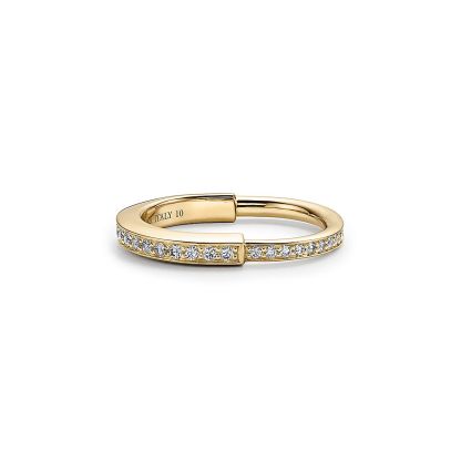 Lock Ring in Yellow Gold with Pave Diamonds