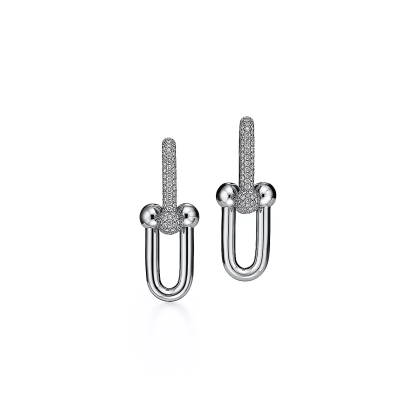 HardWear Link Earrings in White Gold with Pave Diamonds