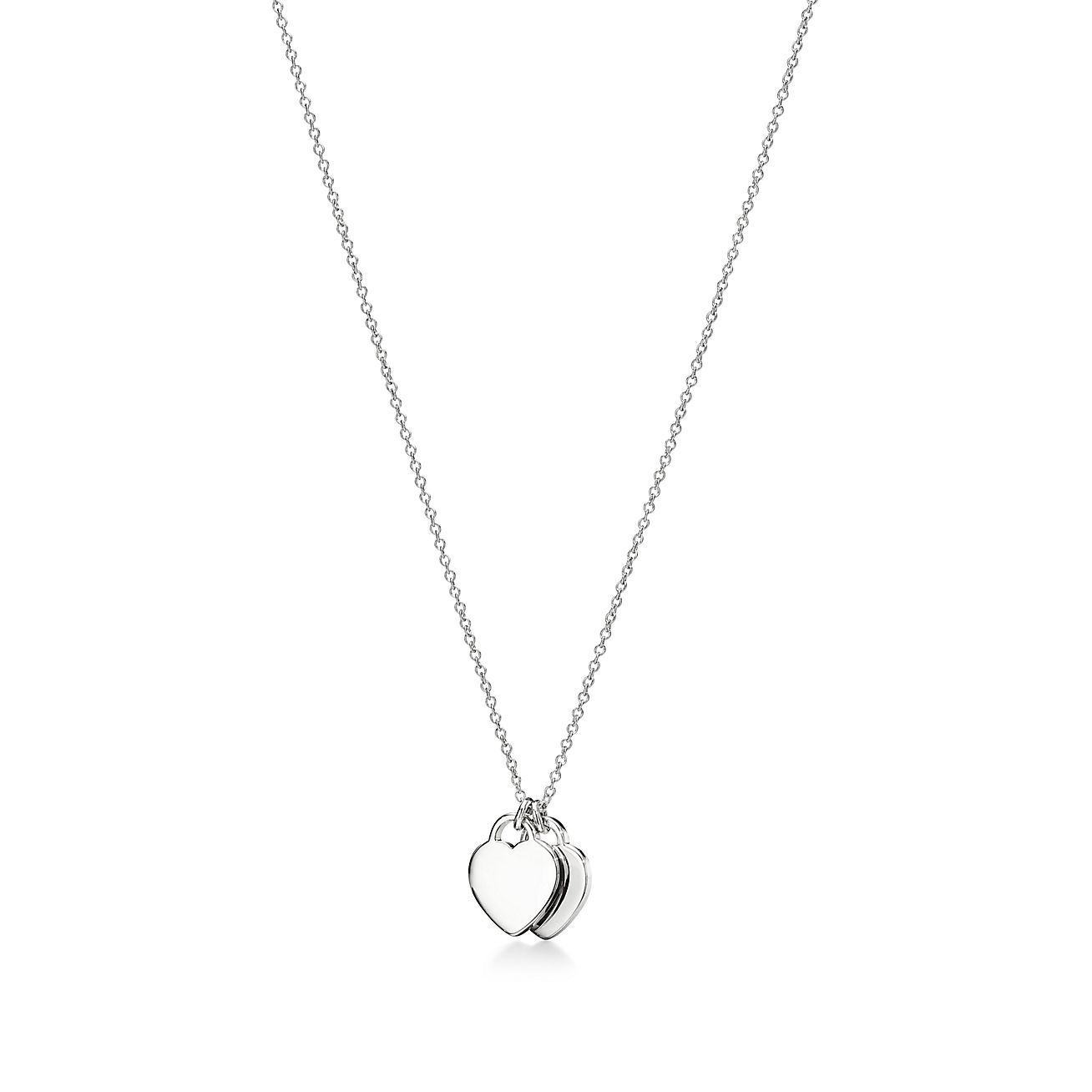 Return to 庐 Pink Double Heart Tag Pendant in Silver with a Diamond, Mini