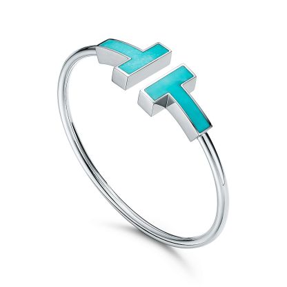 T Wide Turquoise Wire Bracelet in 18k White Gold