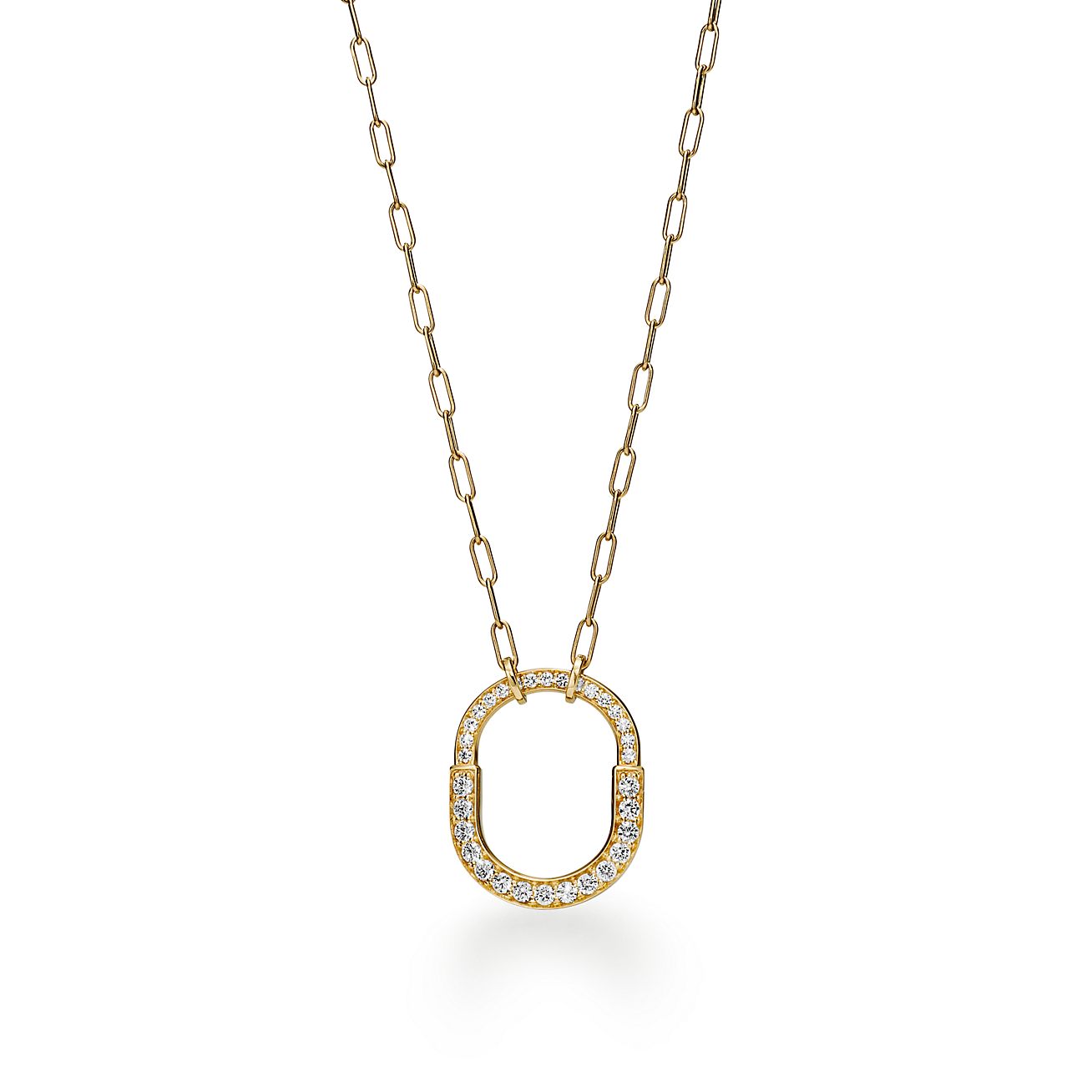 Lock Pendant in Yellow Gold with Pave Diamonds, Medium