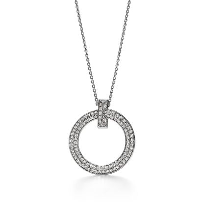 T T1 Circle Pendant in 18k White Gold with Diamonds, Large
