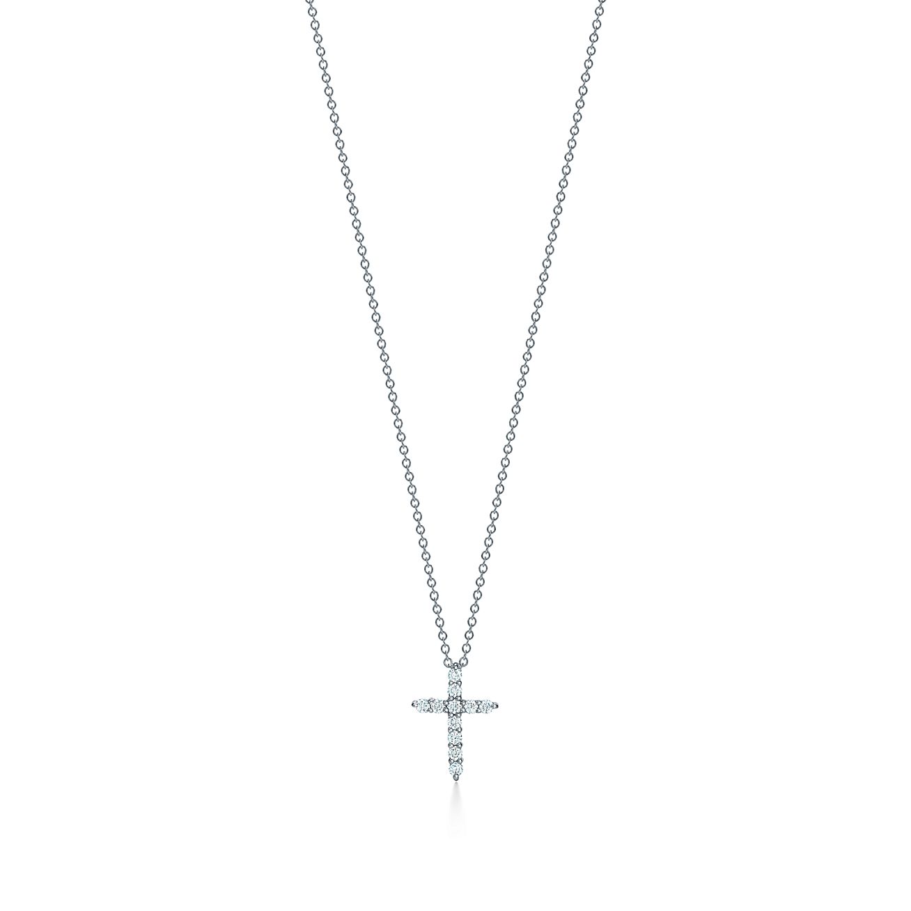 Cross pendant in platinum with diamonds, mini