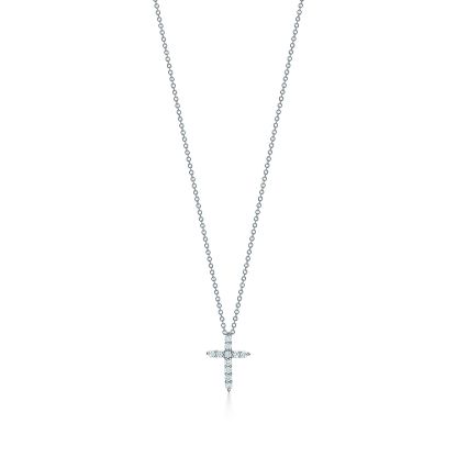 Cross pendant in platinum with diamonds, mini