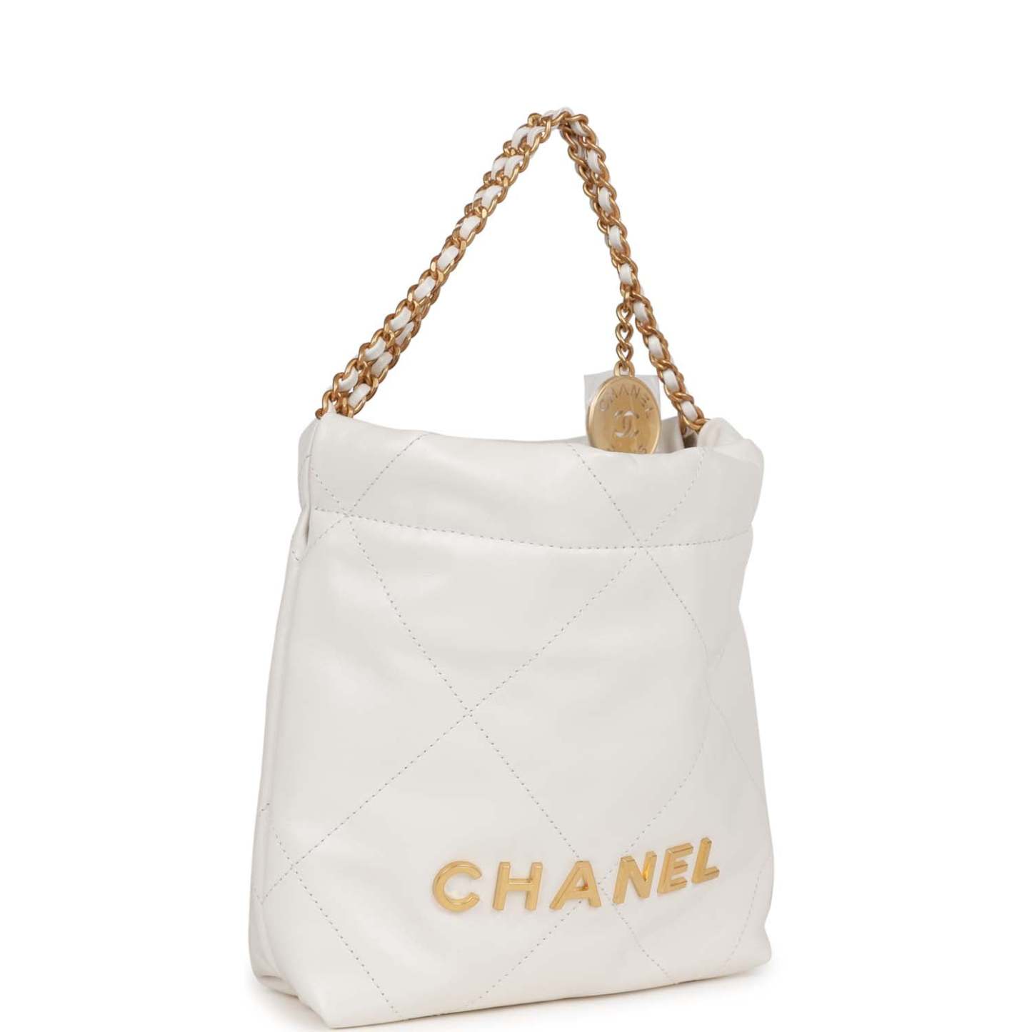 Mini 22 Bag White Calfskin Gold Hardware