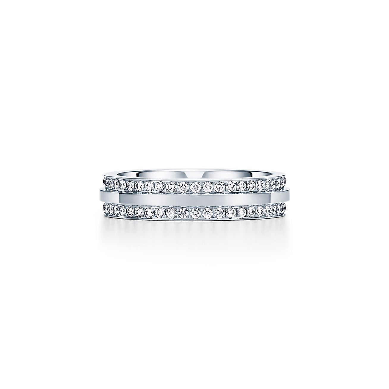 T Narrow Pave Diamond Ring in 18k White Gold