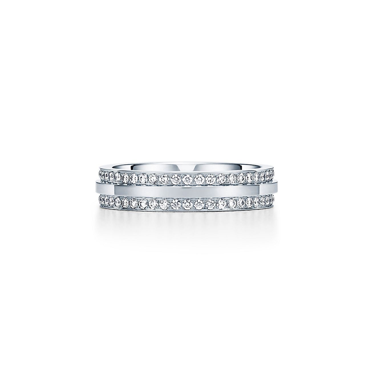 T Narrow Pave Diamond Ring in 18k White Gold