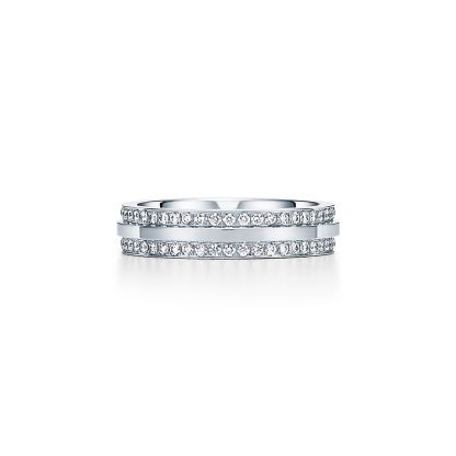 T Narrow Pave Diamond Ring in 18k White Gold