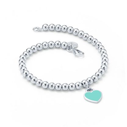 Return to 庐  Blue庐 Heart Tag Bead Bracelet in Silver, 4 mm