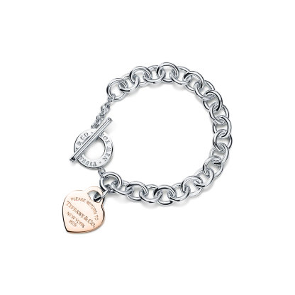 Return to 庐 Rose Gold Heart Tag Toggle Bracelet in Silver