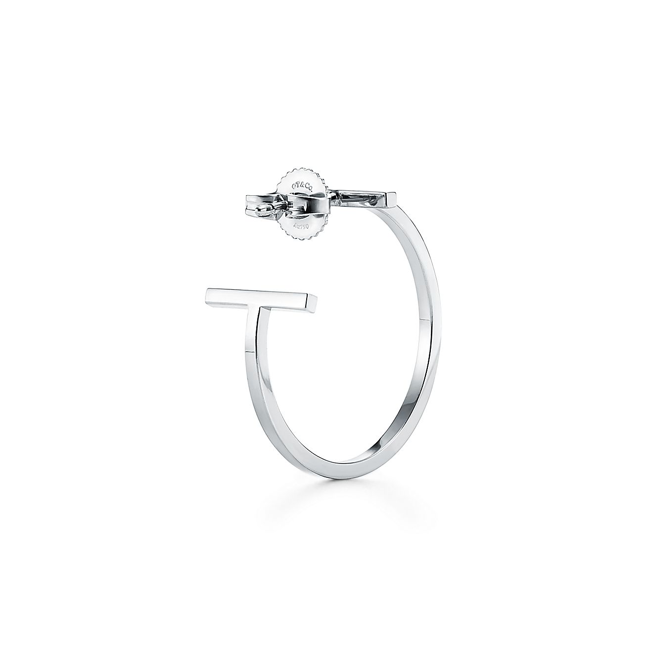 T Hoop Earrings in 18k White Gold