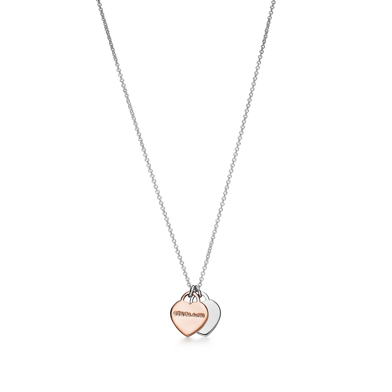 Return to 庐 Double Heart Tag Pendant in Silver and Rose Gold, Mini