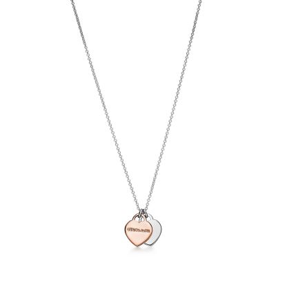 Return to 庐 Double Heart Tag Pendant in Silver and Rose Gold, Mini
