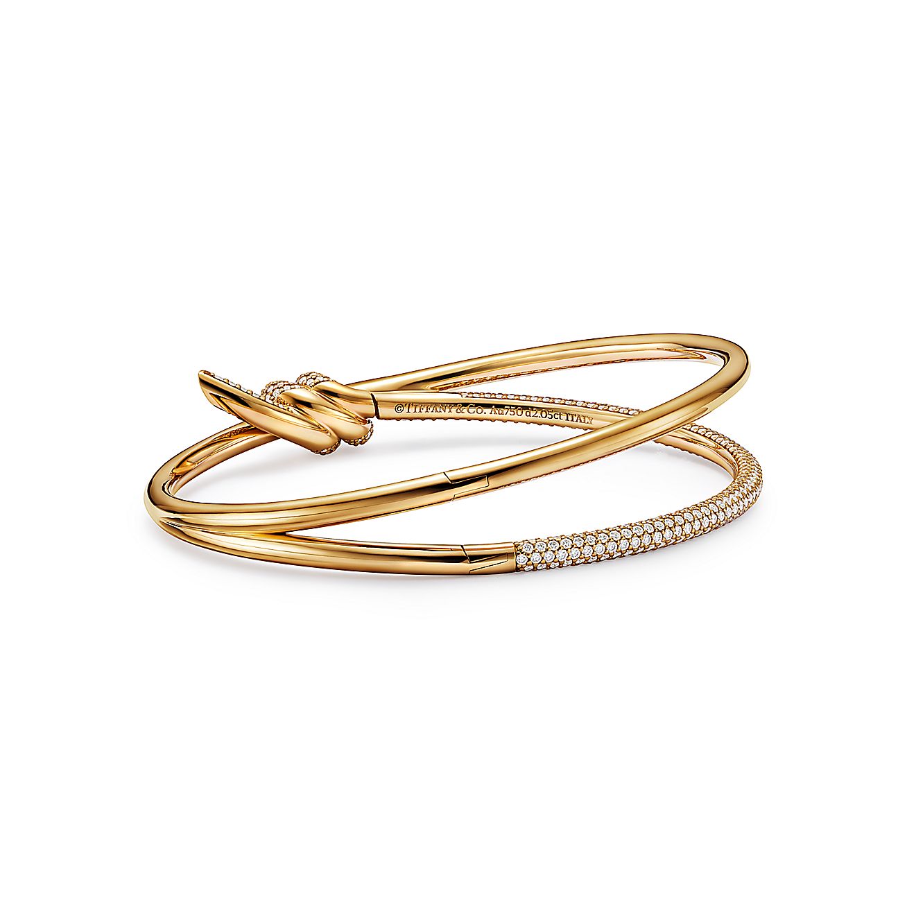 Knot Double Row Hinged Bangle in Yellow Gold with Diamonds