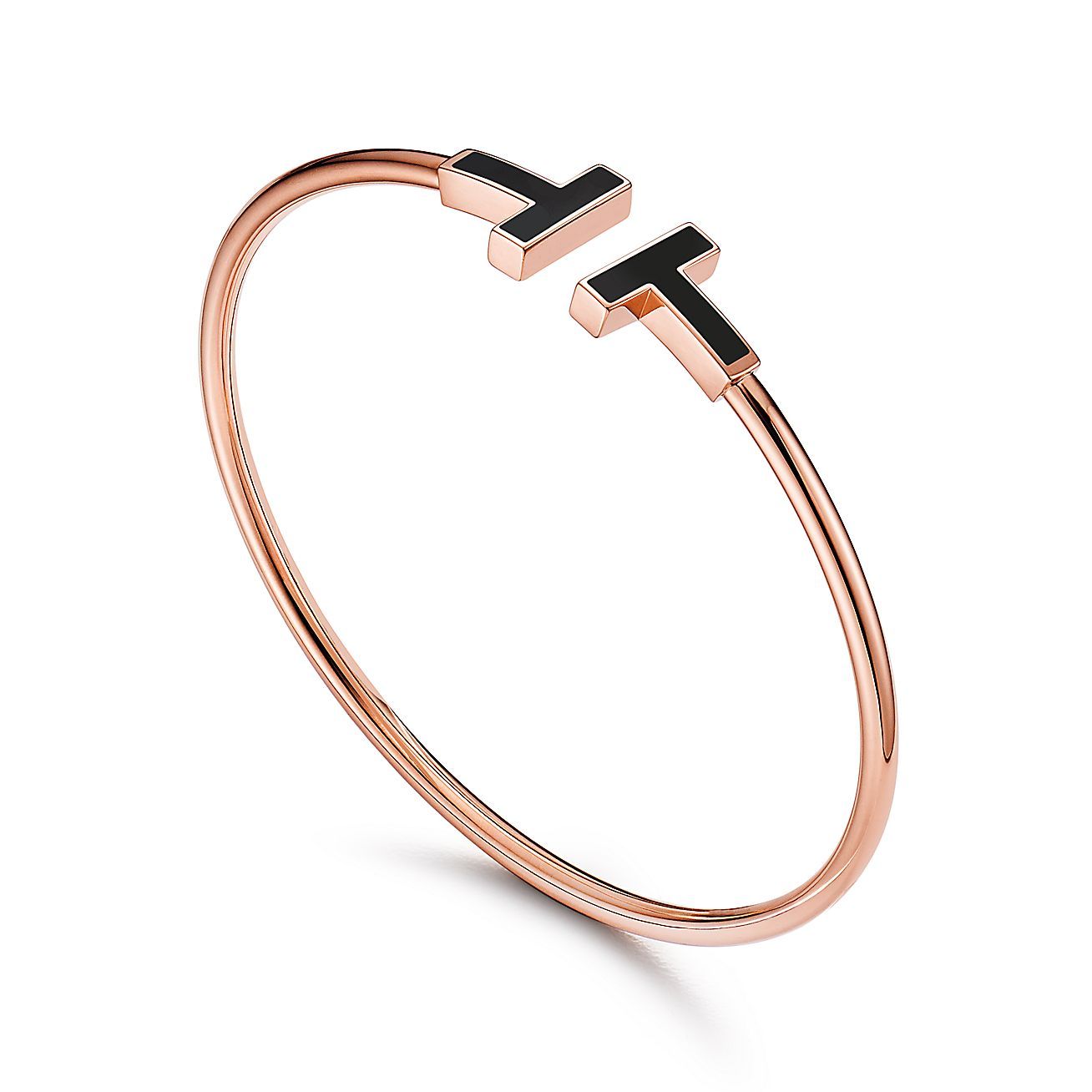T Black Onyx Wire Bracelet in 18k Rose Gold