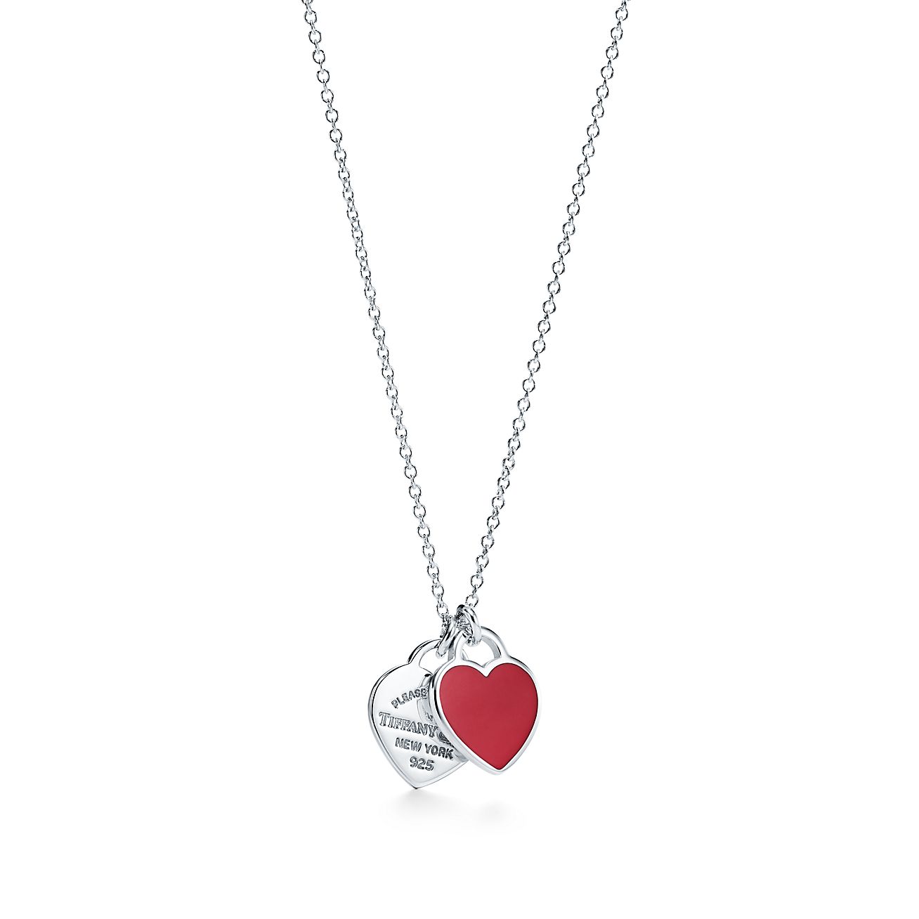 Return to 庐 Red Double Heart Tag Pendant in Silver, Small