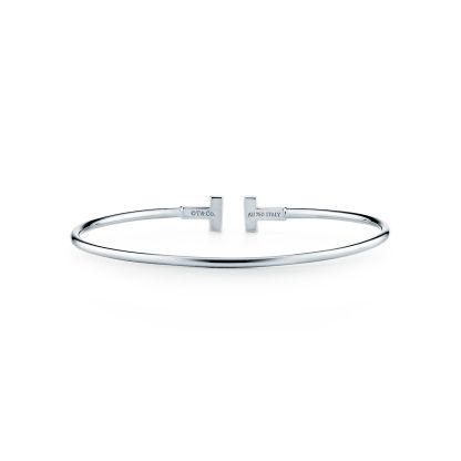 T Narrow Wire Bracelet in 18k White Gold
