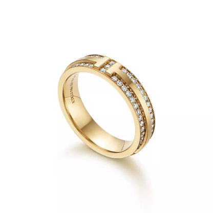 T Narrow Pave Diamond Ring in 18k Gold