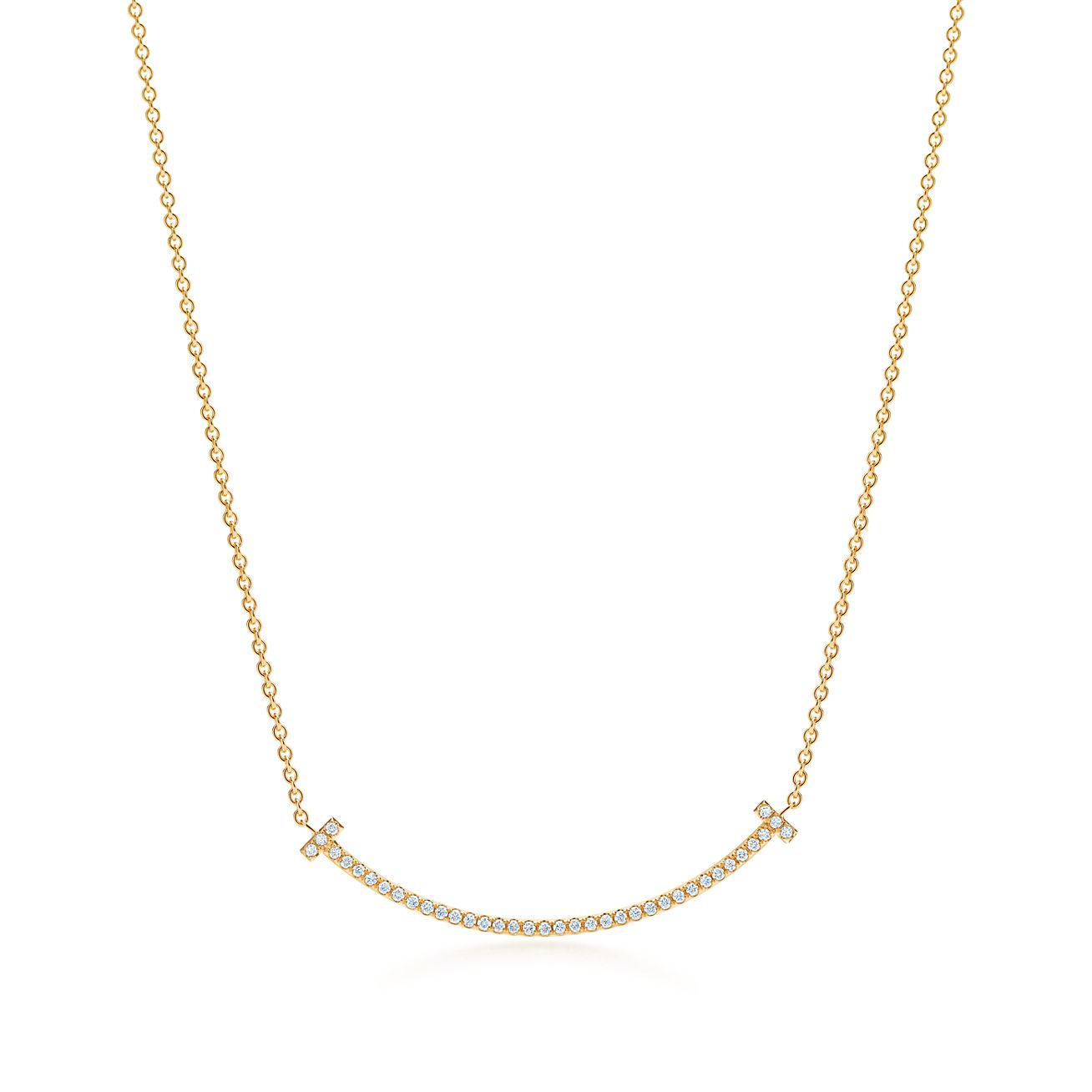 T Smile Pendant in Yellow Gold with Diamonds, Small
