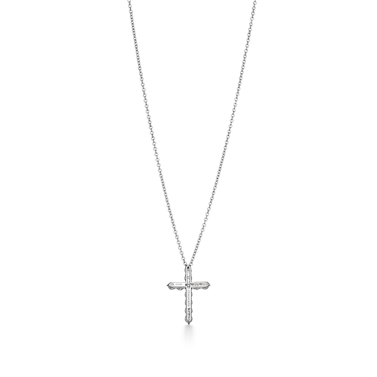 Cross pendant in platinum with diamonds, small.
