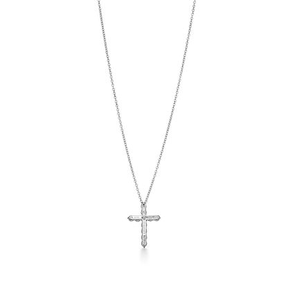 Cross pendant in platinum with diamonds, small.