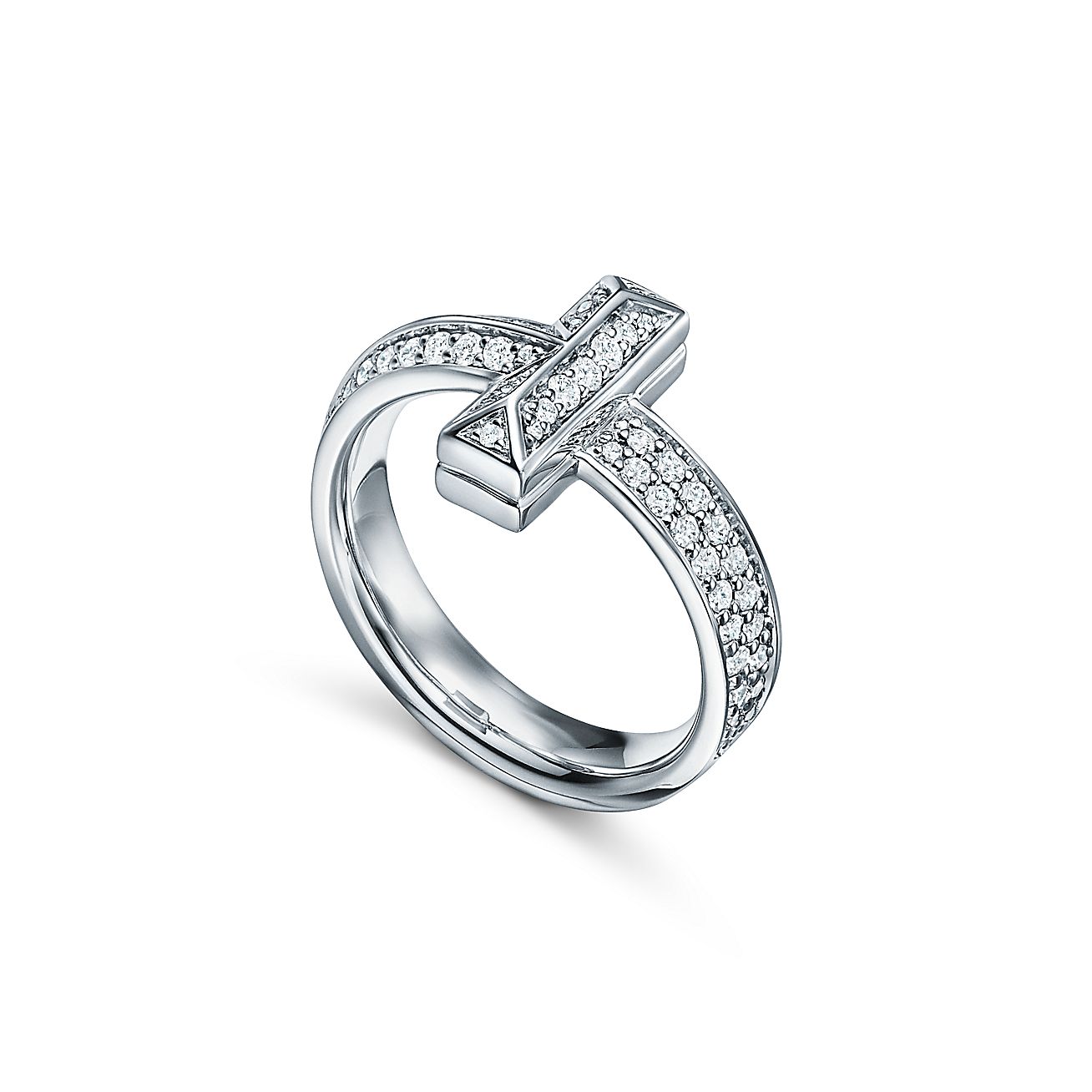 T T1 Ring in White Gold with Diamonds, 4.5 mm Wide