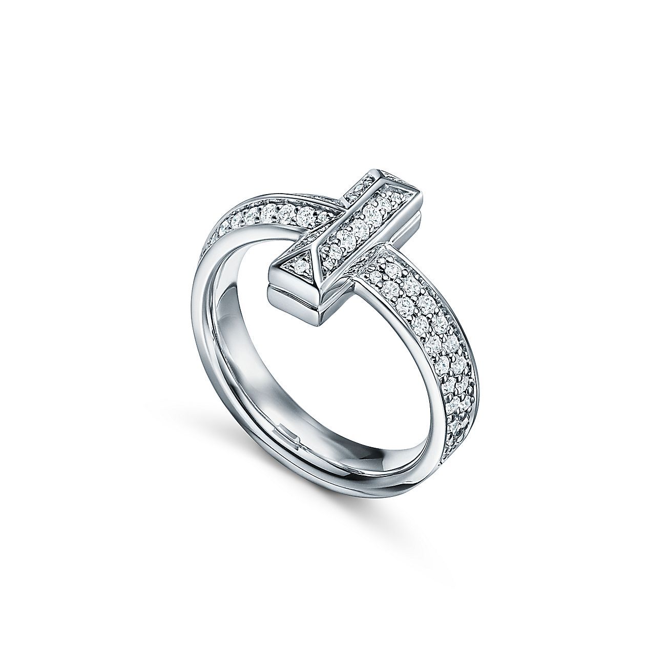 T T1 Ring in White Gold with Diamonds, 4.5 mm Wide