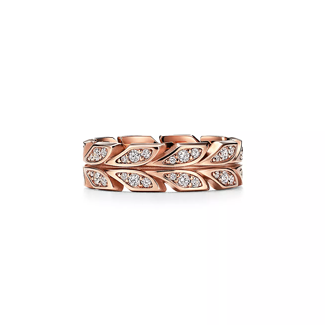 Victoria庐 Vine Band Ring in Rose Gold with Diamonds, 6 mm Wide