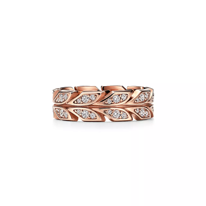 Victoria庐 Vine Band Ring in Rose Gold with Diamonds, 6 mm Wide