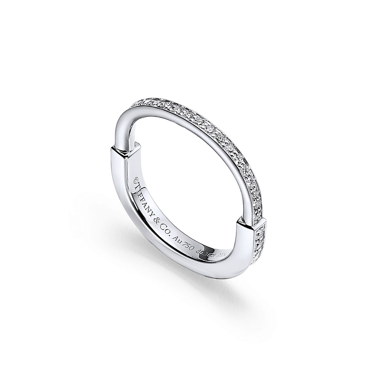 Lock Ring in White Gold with Pave Diamonds
