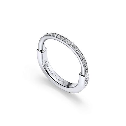 Lock Ring in White Gold with Pave Diamonds