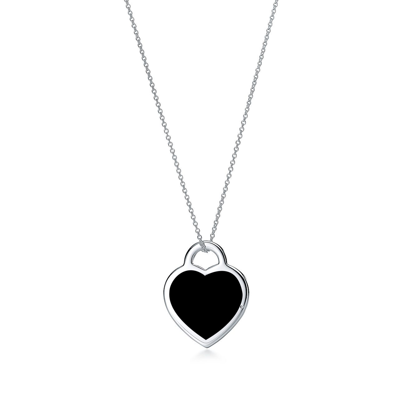 Return to 庐 Black Heart Tag Pendant in Silver, Medium