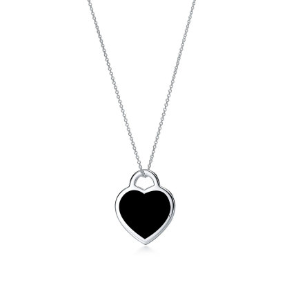 Return to 庐 Black Heart Tag Pendant in Silver, Medium