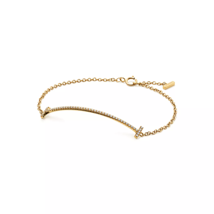 T Smile Bracelet in Yellow Gold with Diamonds