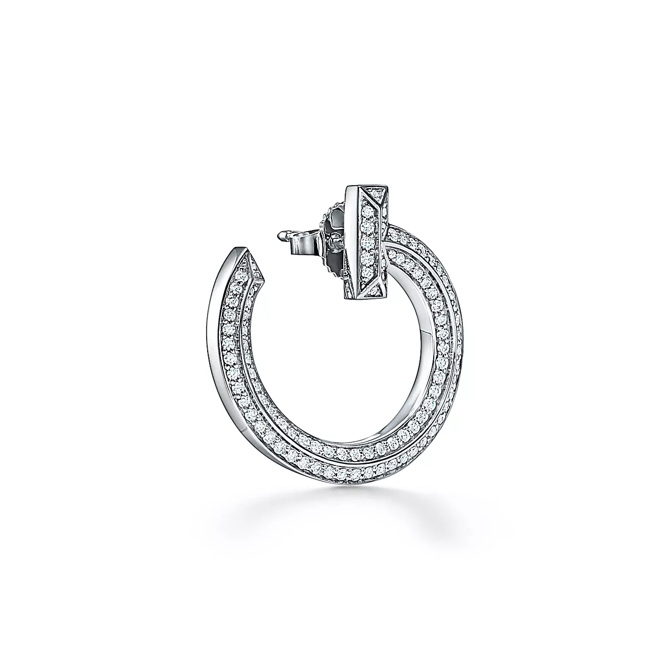 T T1 Open Hoop Earrings in White Gold with Diamonds