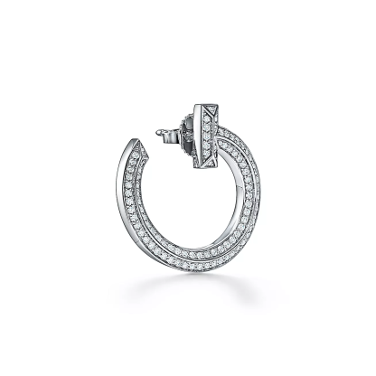 T T1 Open Hoop Earrings in White Gold with Diamonds