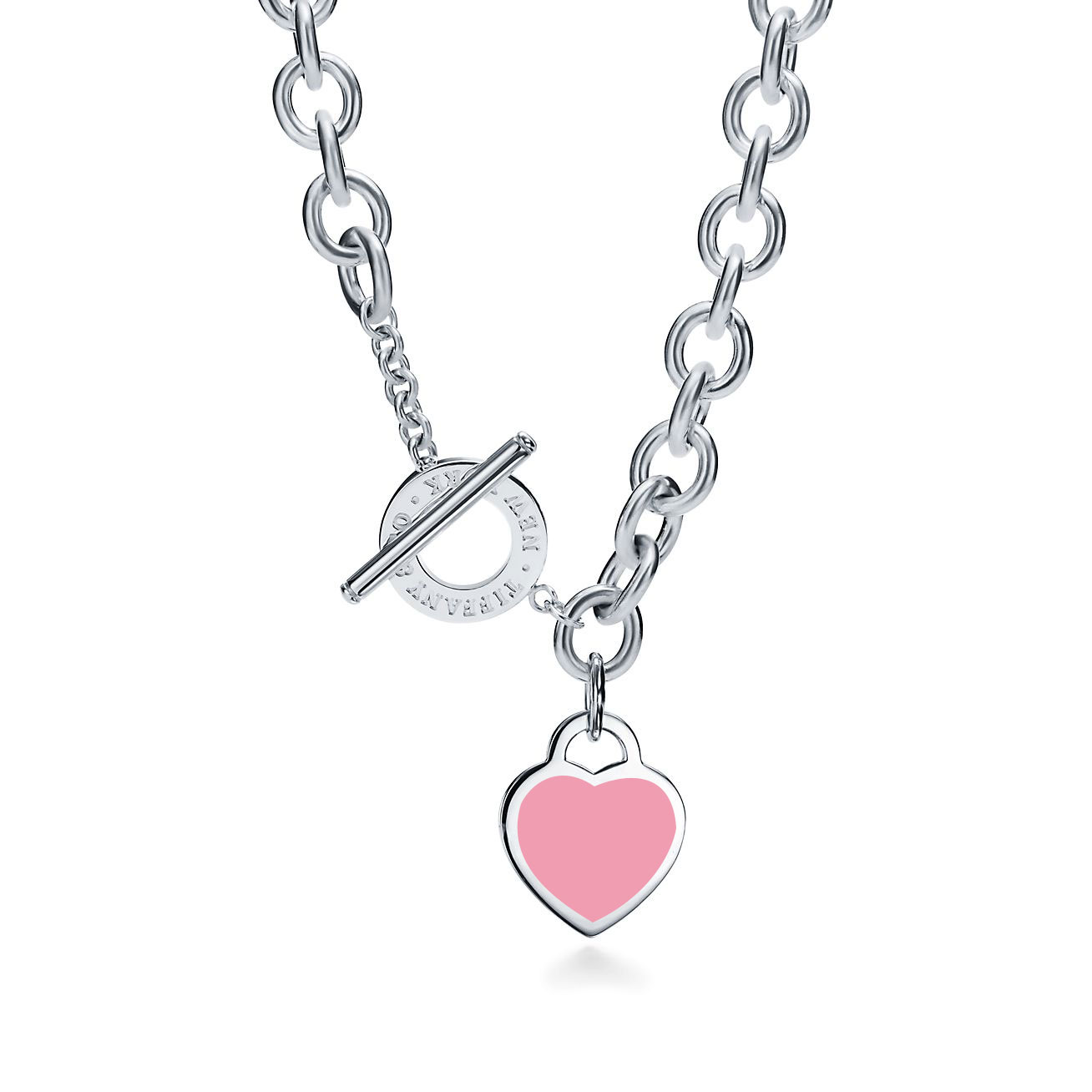 Return to 庐 Heart Tag Toggle Pink Necklace in Silver