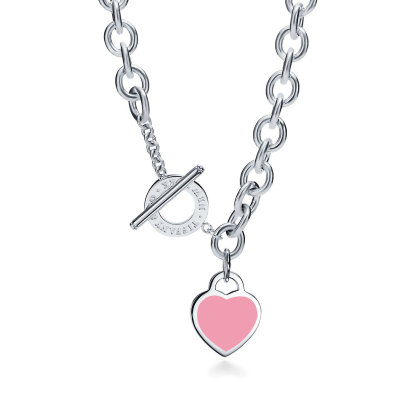 Return to 庐 Heart Tag Toggle Pink Necklace in Silver