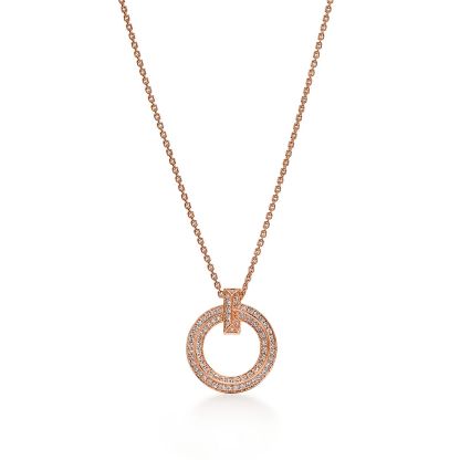T T1 Circle Pendant in Rose Gold with Pave Diamonds