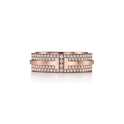 T Wide Pave Diamond Ring in 18k Rose Gold
