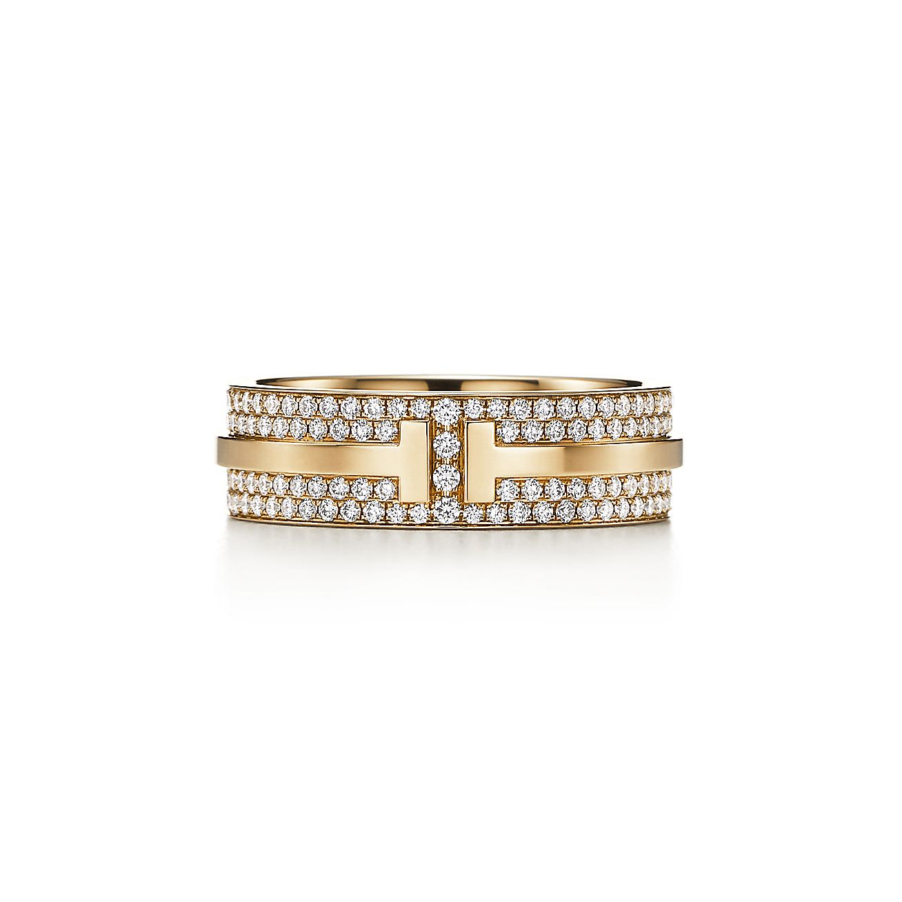 T Wide Pave Diamond Ring in 18k Gold