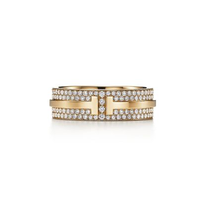 T Wide Pave Diamond Ring in 18k Gold