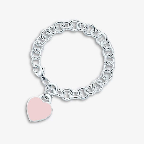 Return to 庐 Heart Tag Pink Enamel Bracelet in Sterling Silver
